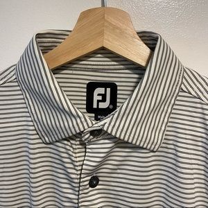 FOOTJOY FJ Golf Polo Short Sleeve Shirt Off White Stripe Mens Med Heritage Palms